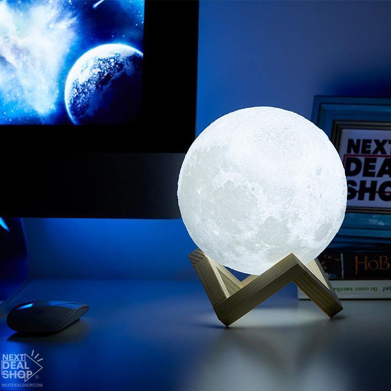 Lua Luminária 3D (com Stand em Madeira)